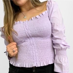 Shirred  Lilac Blouse Long Sleeves